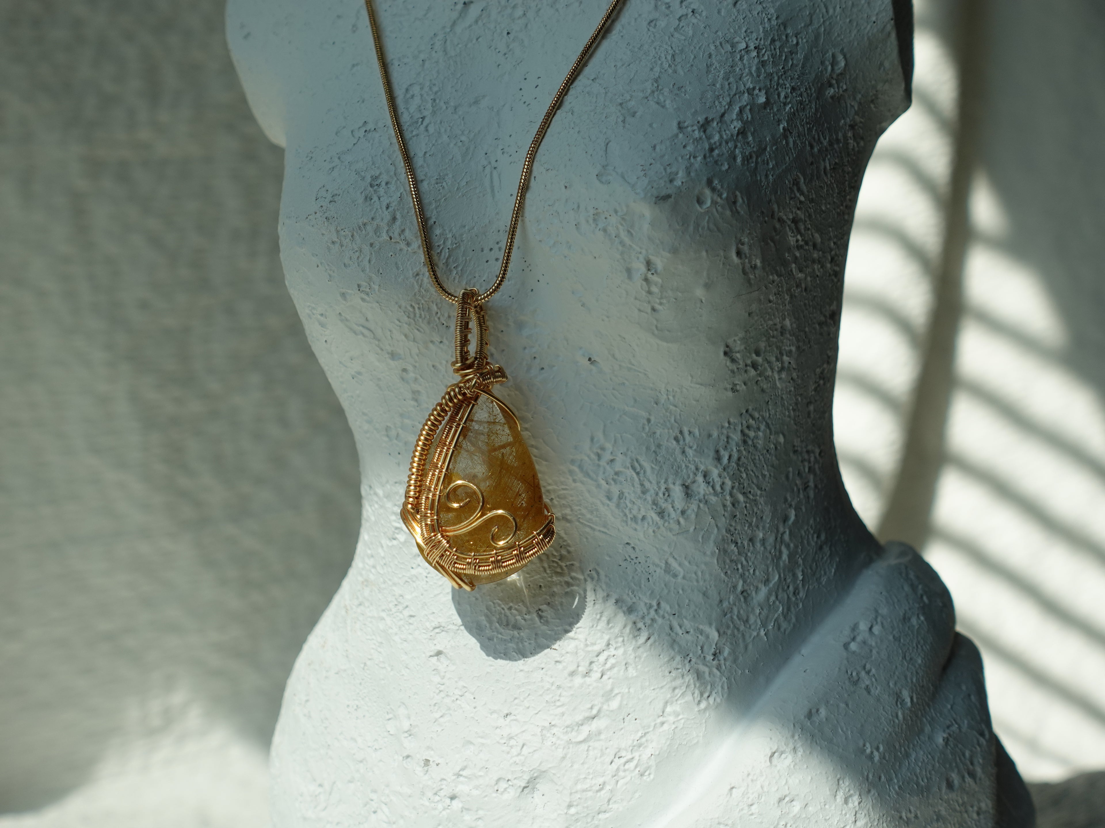 Golden Rutile Wire Warped Necklace
