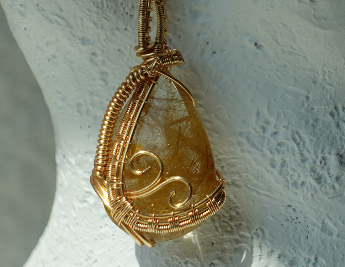 Golden Rutile Wire Warped Necklace