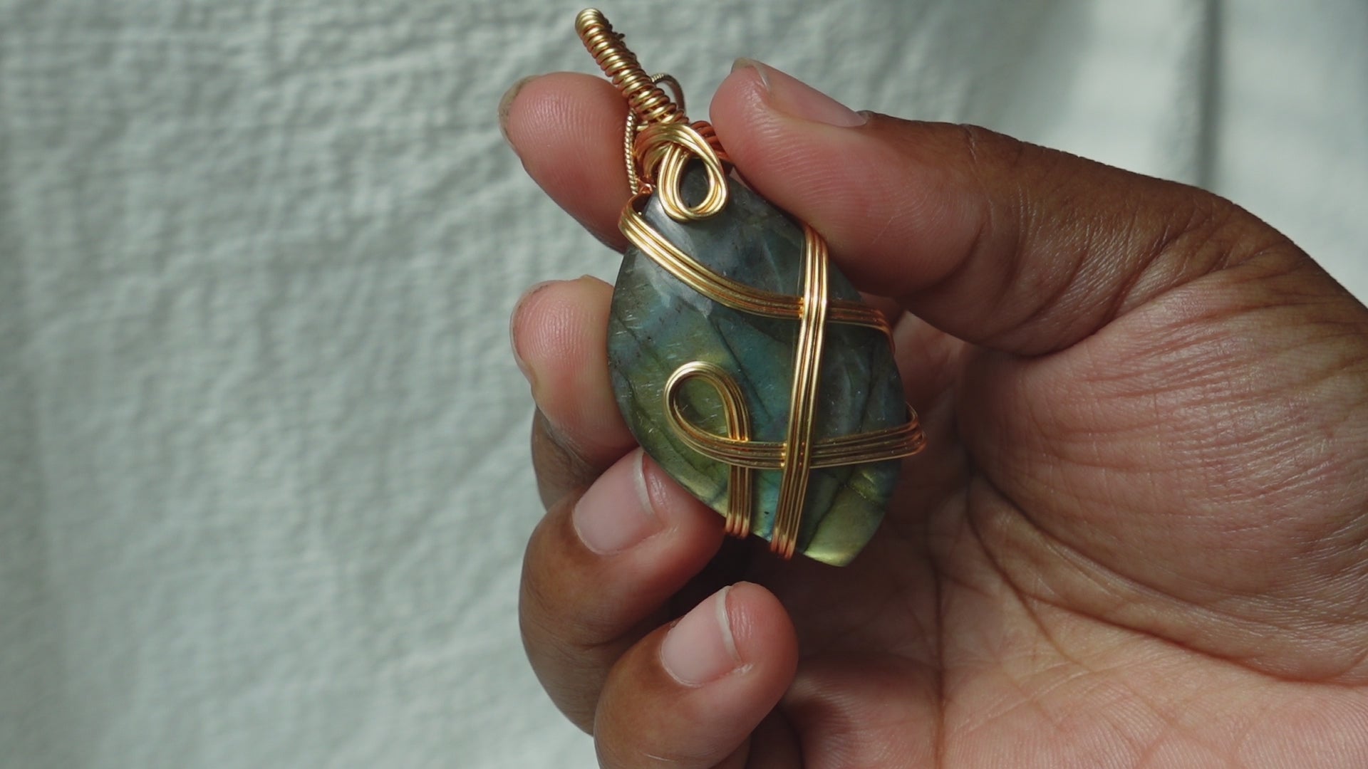 Gold Flash Labradorite Copper Wired Wrapped Pendant