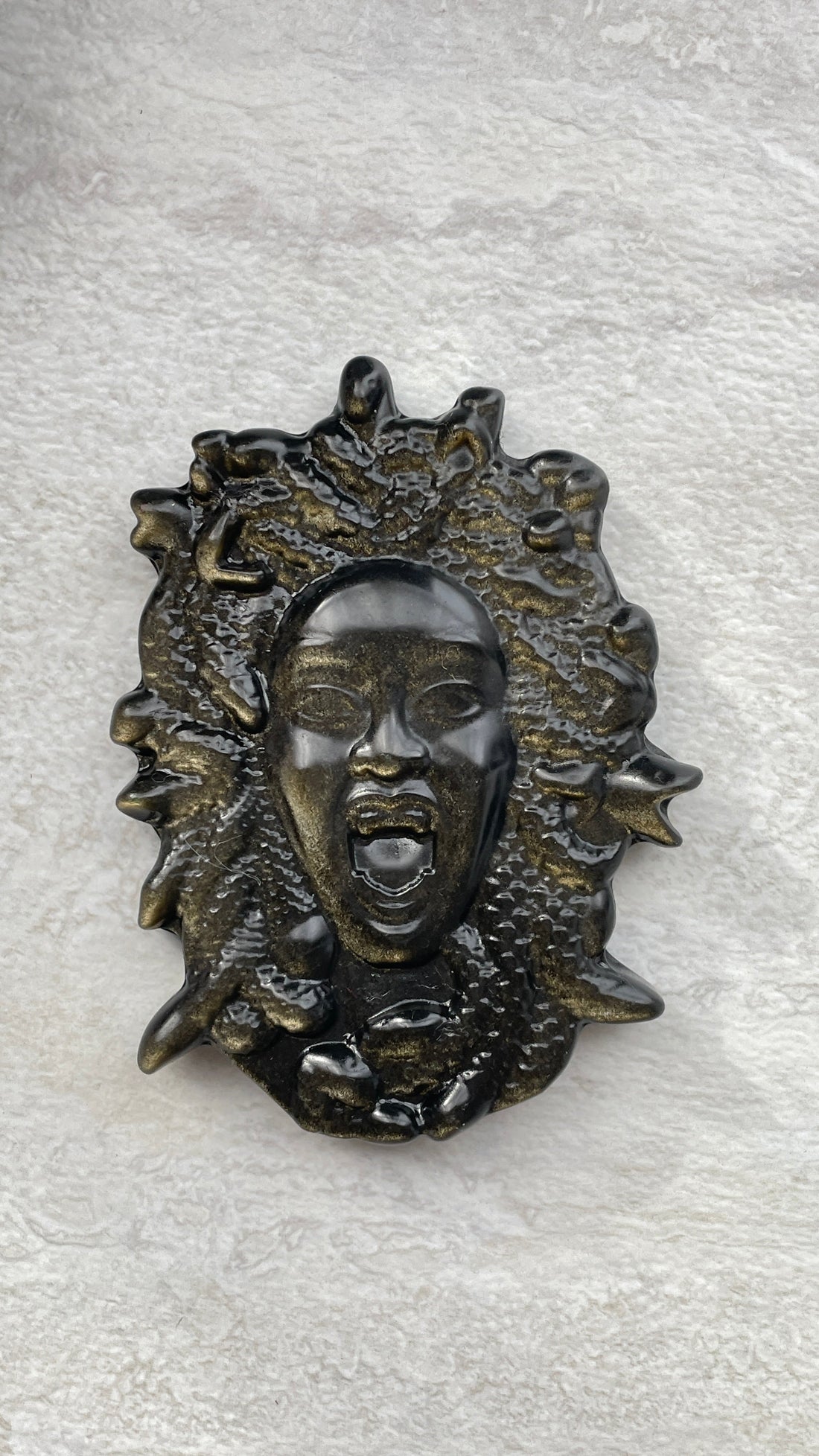 Golden Sheen Obsidian Medusa Carving
