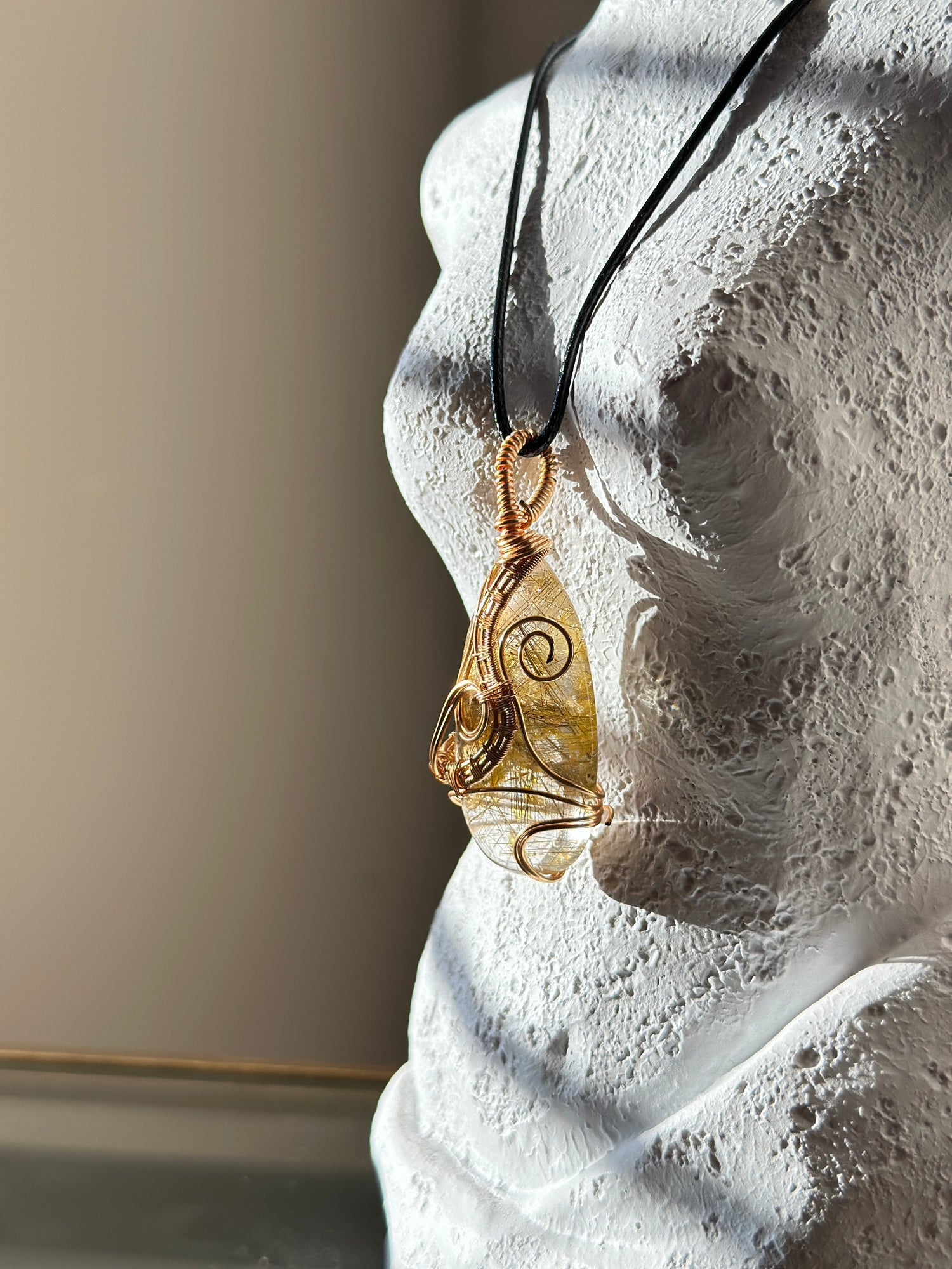 Golden Rutile Wire Warped Necklace