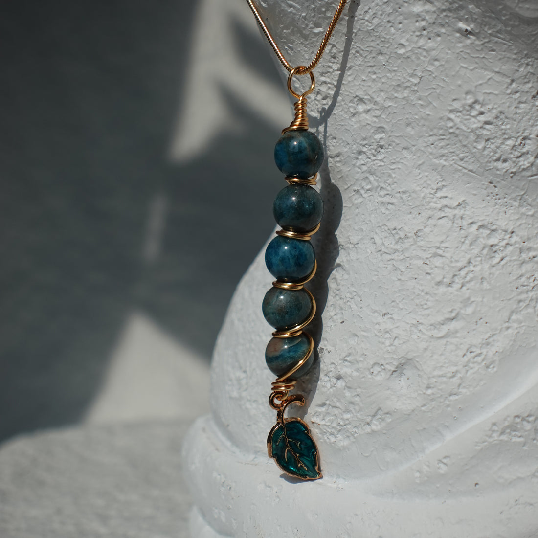 Blue Apatite Beaded Necklace | Copper Wire Wrapped Pendant