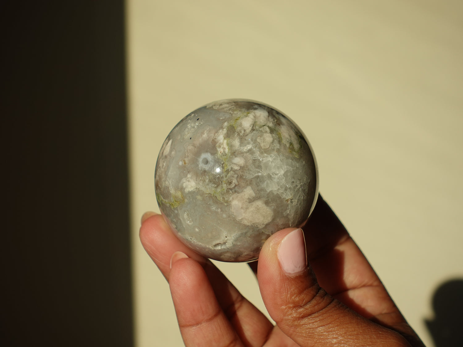 Dreamy Flower Agate with Moss Agate Sphere | 42