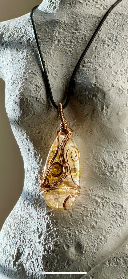 Golden Rutile Wire Warped Necklace