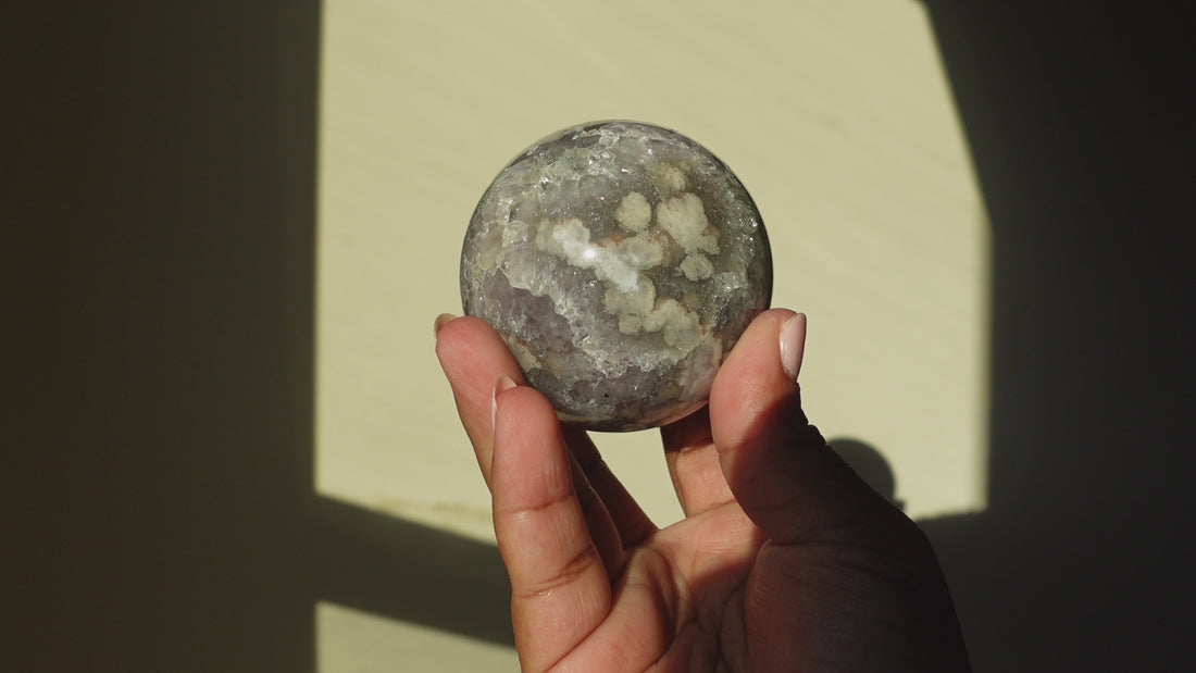 Dreamy Flower Agate with Moss Agate Sphere | 74