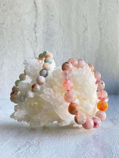 Pink Flower Agate Bracelet