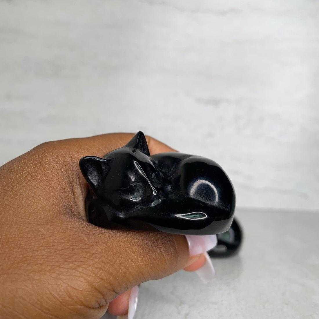 Black Obsidian Sleeping Cat Carving